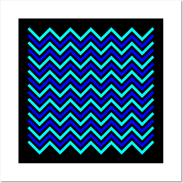 Zigzag Lines - Cyan Blue Wall Art by SanTees